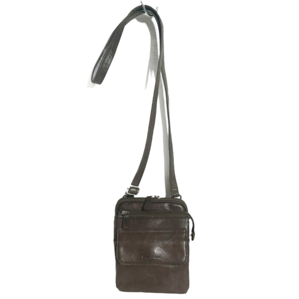 Fossil Brown Pebbled Leather Crossbody Bag Silver Tone Hardware Adjustable Strap